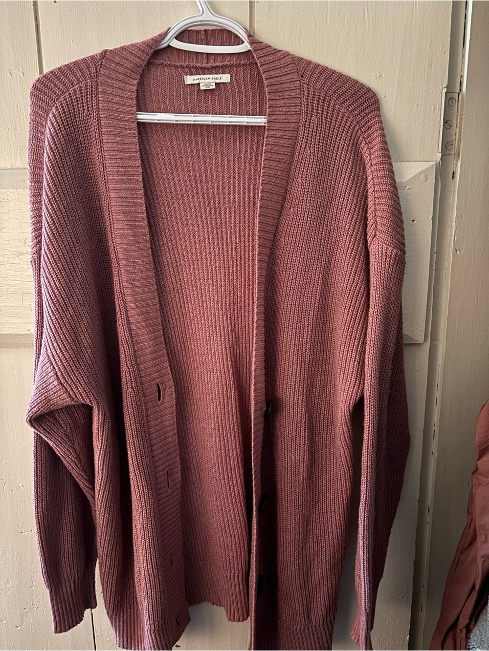 American Eagle Outfitters Rose Ribbed Button-Front Cardigan